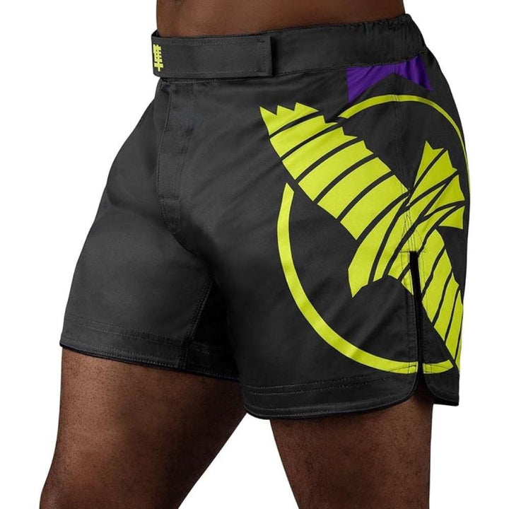 Hayabusa Icon Mid-Thigh MMA Shorts - Black/Neon-Hayabusa