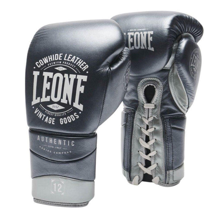 Leone Authentic Lace Boxing Gloves - Grey-Leone 1947