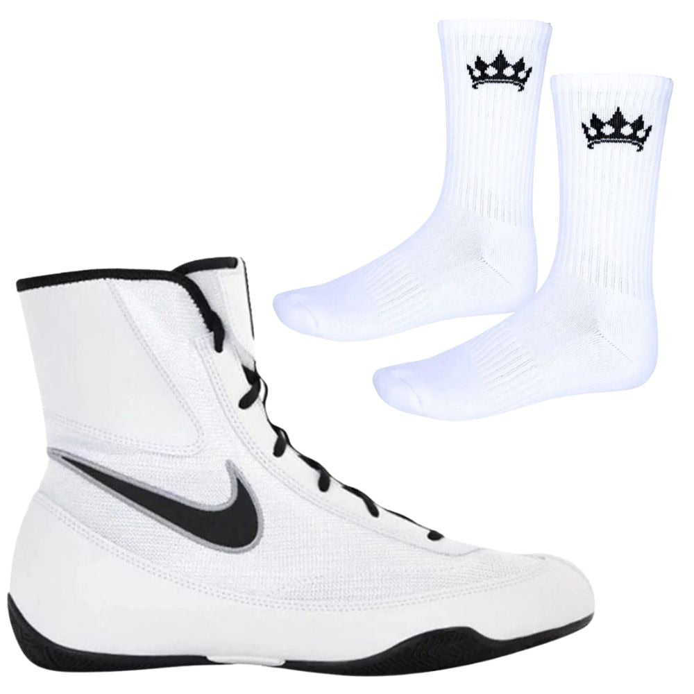 Nike Machomai 2 Boxing Boots - White/Black (Free Playerz Socks)-Nike