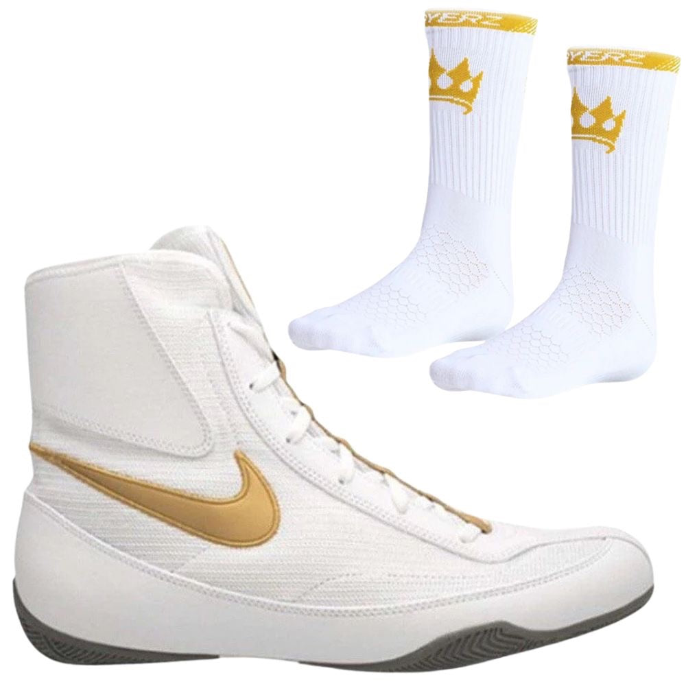 Nike Machomai 2 Boxing Boots - White/Gold (Free Playerz Socks)-Nike