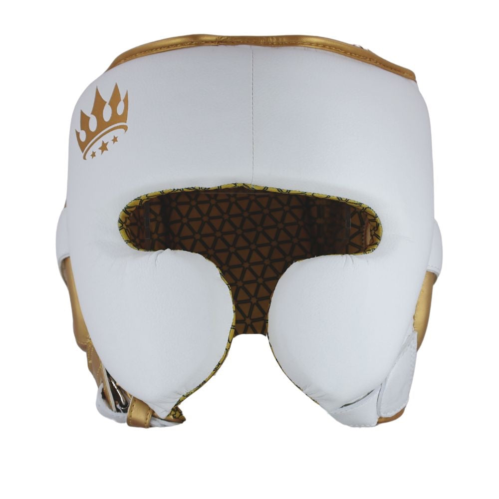 Playerz Power Head Guard - White/Gold-Playerz Boxing