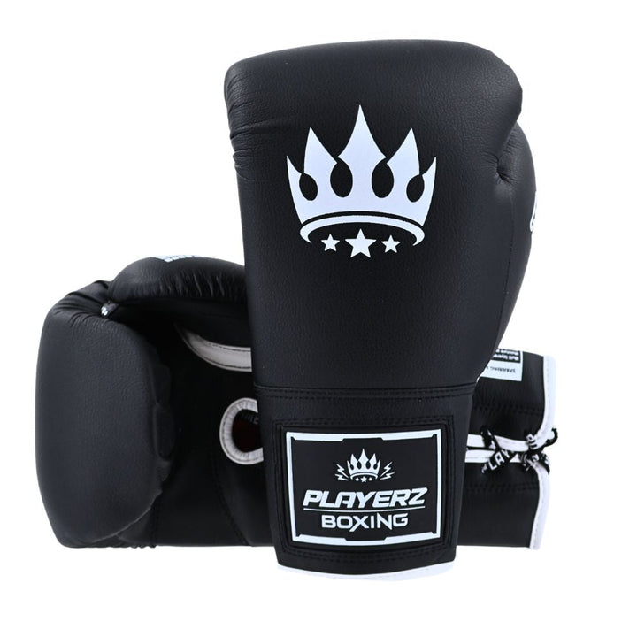 Playerz SparTech Lace Boxing Gloves - Black/White-Playerz Boxing