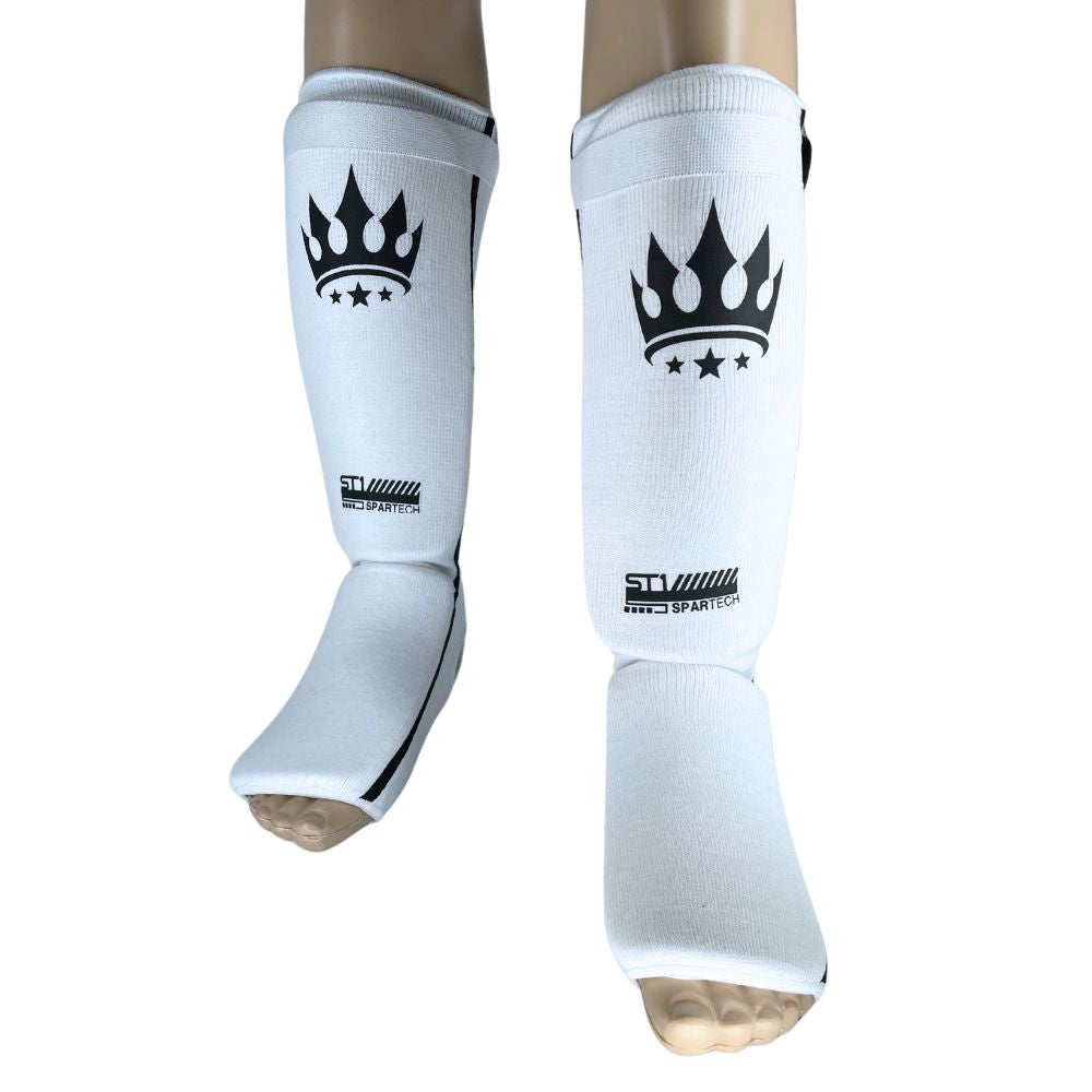 Playerz SparTech Lightweight Cotton Shin Guards - Whte/Black - Adult & Kids-Playerz Boxing