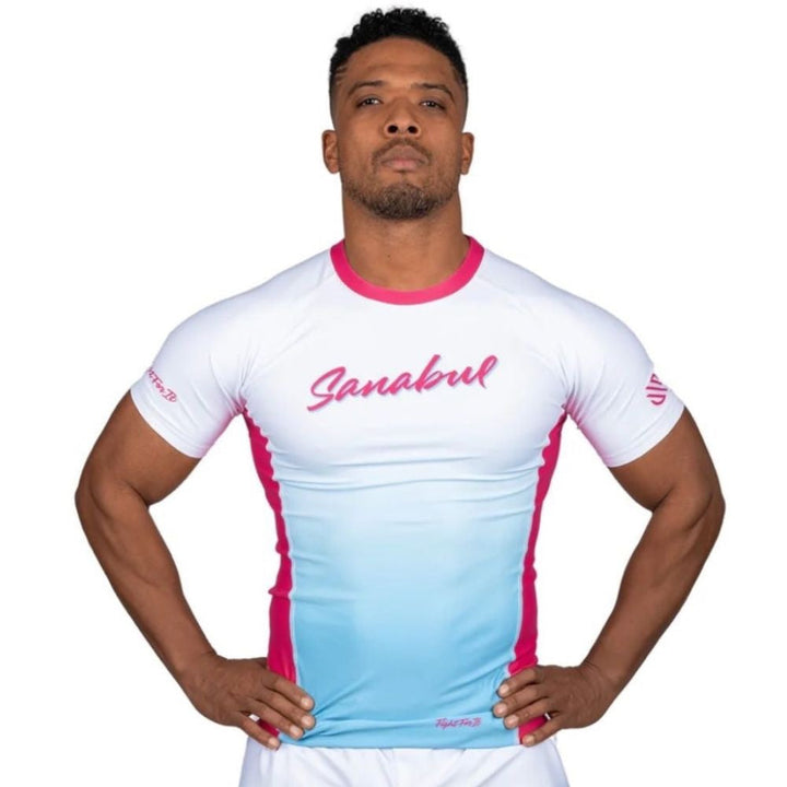 Sanabul Tropic BJJ Rash Guard - White/Pink/Blue-Sanabul