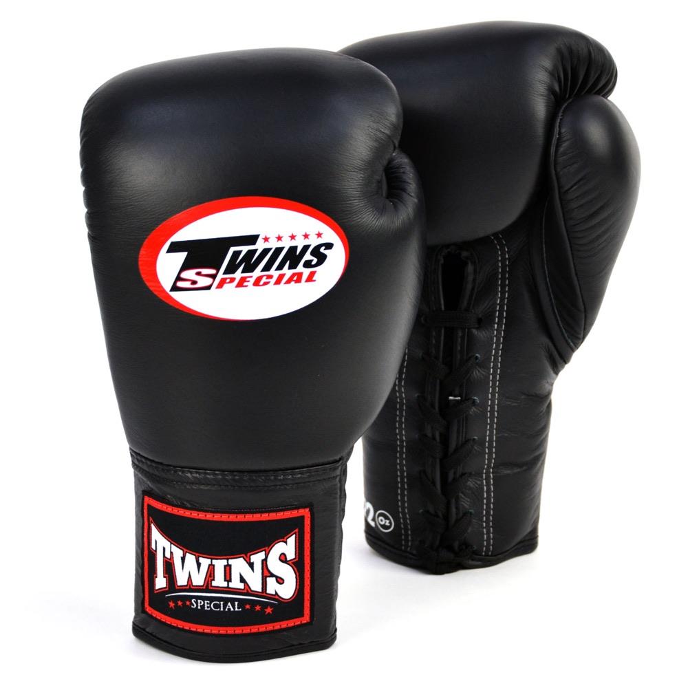 Twins Lace Up Boxing Gloves - Black-Twins