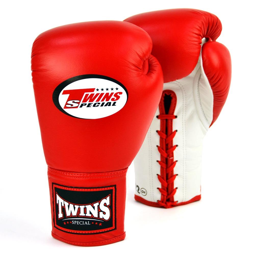 Twins Lace Up Boxing Gloves - Red-Twins