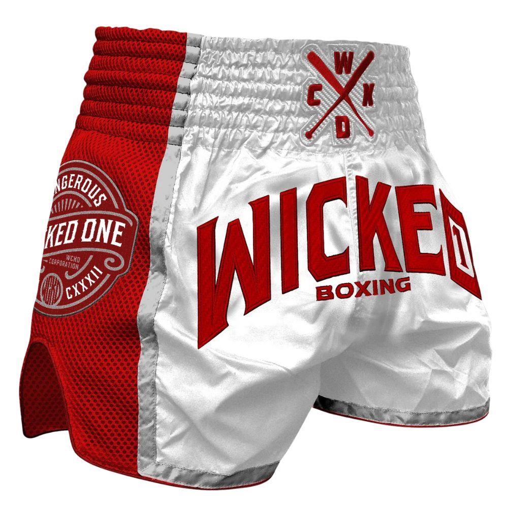 Wicked One Block Muay Thai Shorts - White/Red-Wicked1